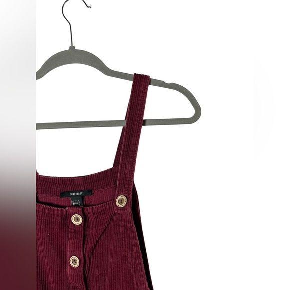 Forever 21 Burgundy Corduroy Overall Dress Pinafore Jumper Button Front Size S - Picture 4 of 7